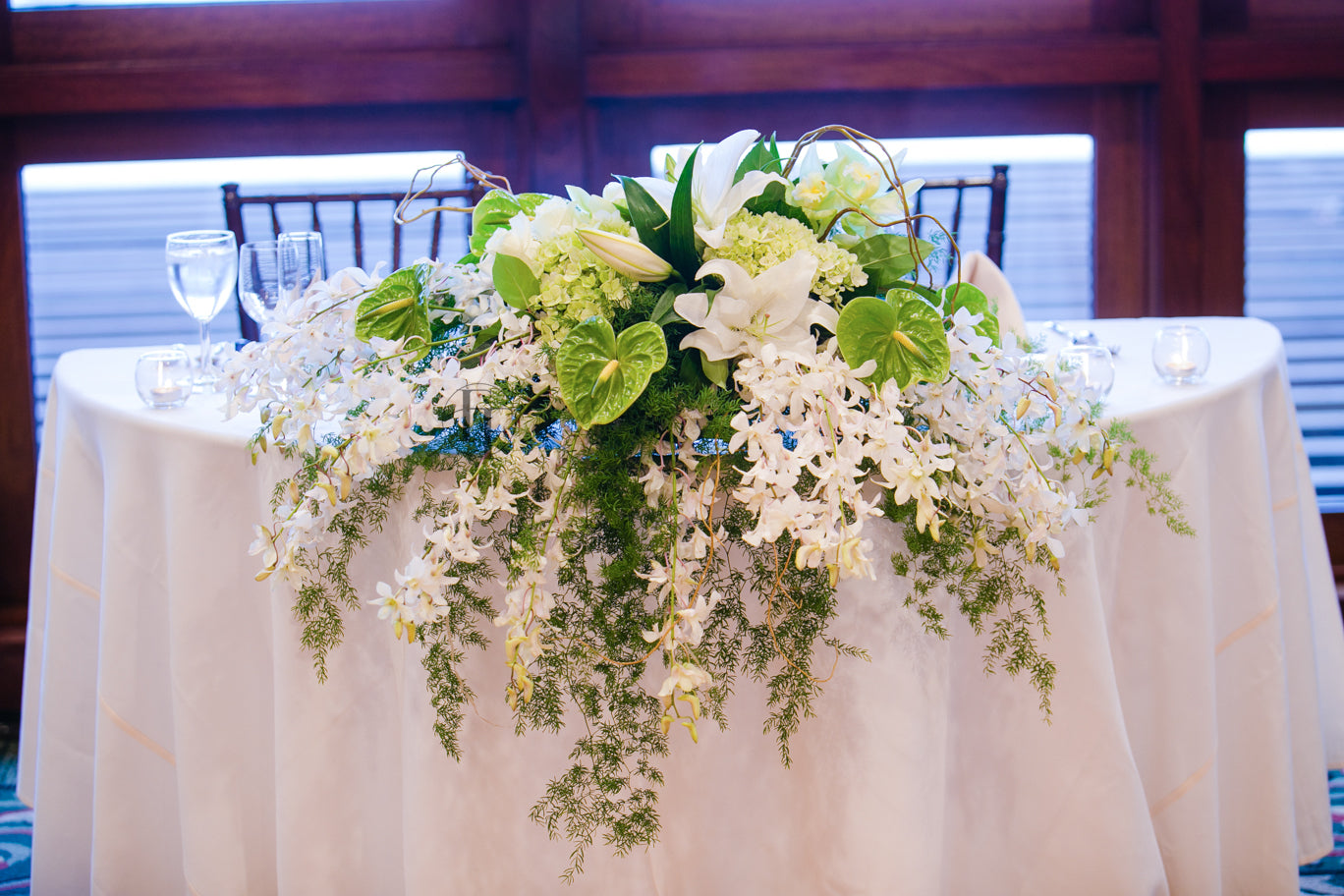 Sweetheart table cascading centerpiece